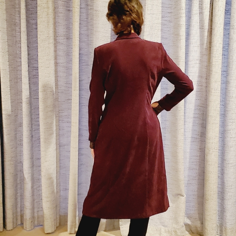 R & K Maxi coat Burgundy 3 buttons velvety feel sz. 6P - Picture 5 of 12